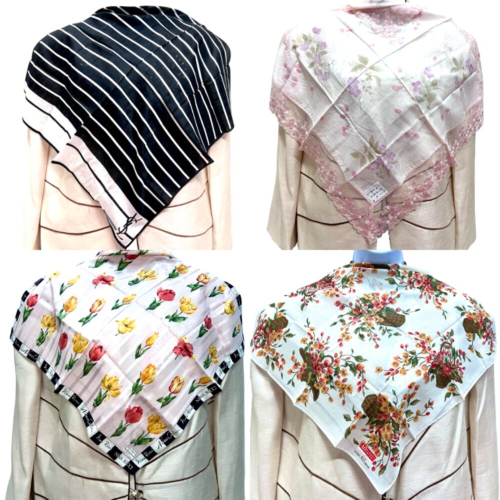 BUNDLE 4:  YSL--NINA RICCI-JP  -A.O. AtsukiScarf/Handker Cotton/Silk 25" 19"(88